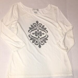 White House Black Market White And Black 3/4 Sleeve Top | Size M
